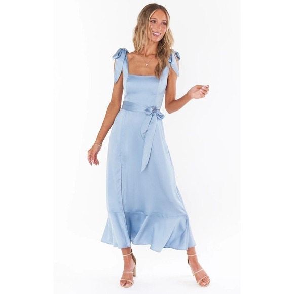 Check color! Show Me Your Mumu Claire Midi Dress Silver Sage Crisp XL - Picture 3 of 4